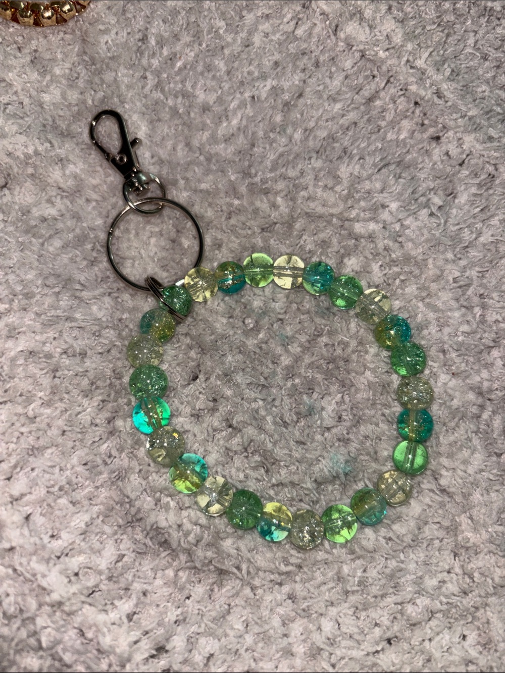 Green Beaded Keychain Bracelet (handmade)